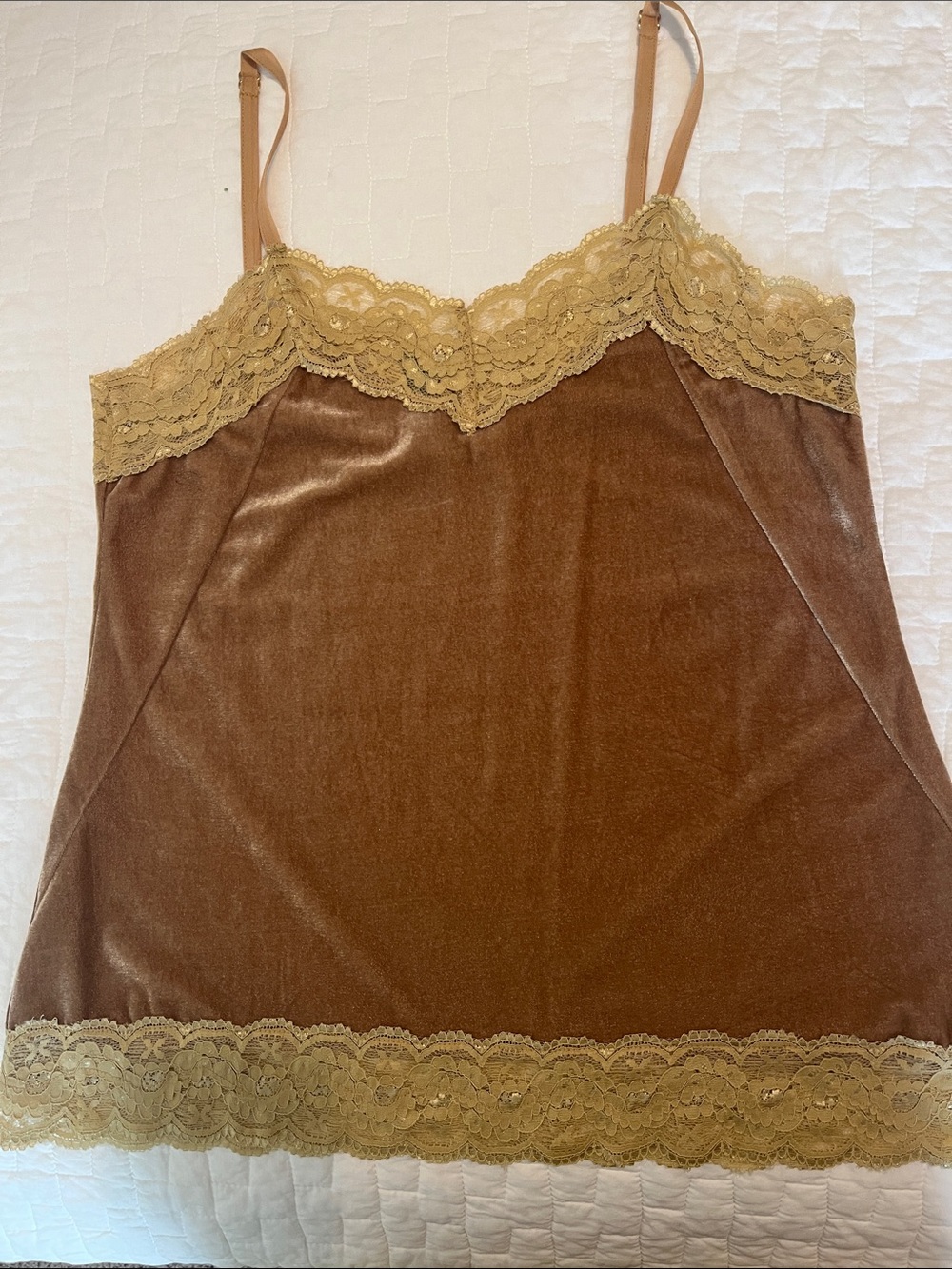 Aratta Brown Velvet Chemise with Cream Lace Trim